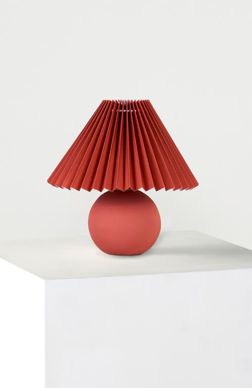 Brightech Serena 10" Ceramic Led Table Lamp With Retro Globe Base And Fabric Pleated Shade In Red