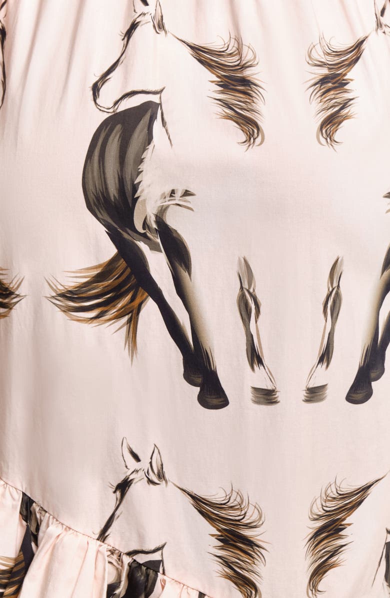 The Lulo Project Medellin Horse Print Long Sleeve Stretch Cotton Shirtdress, Alternate, color, Beige Horses