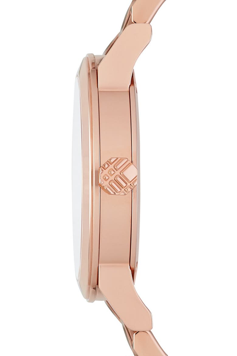 Check Stamped Round Bracelet Watch, 34mm, Alternate, color, ROSE GOLD
