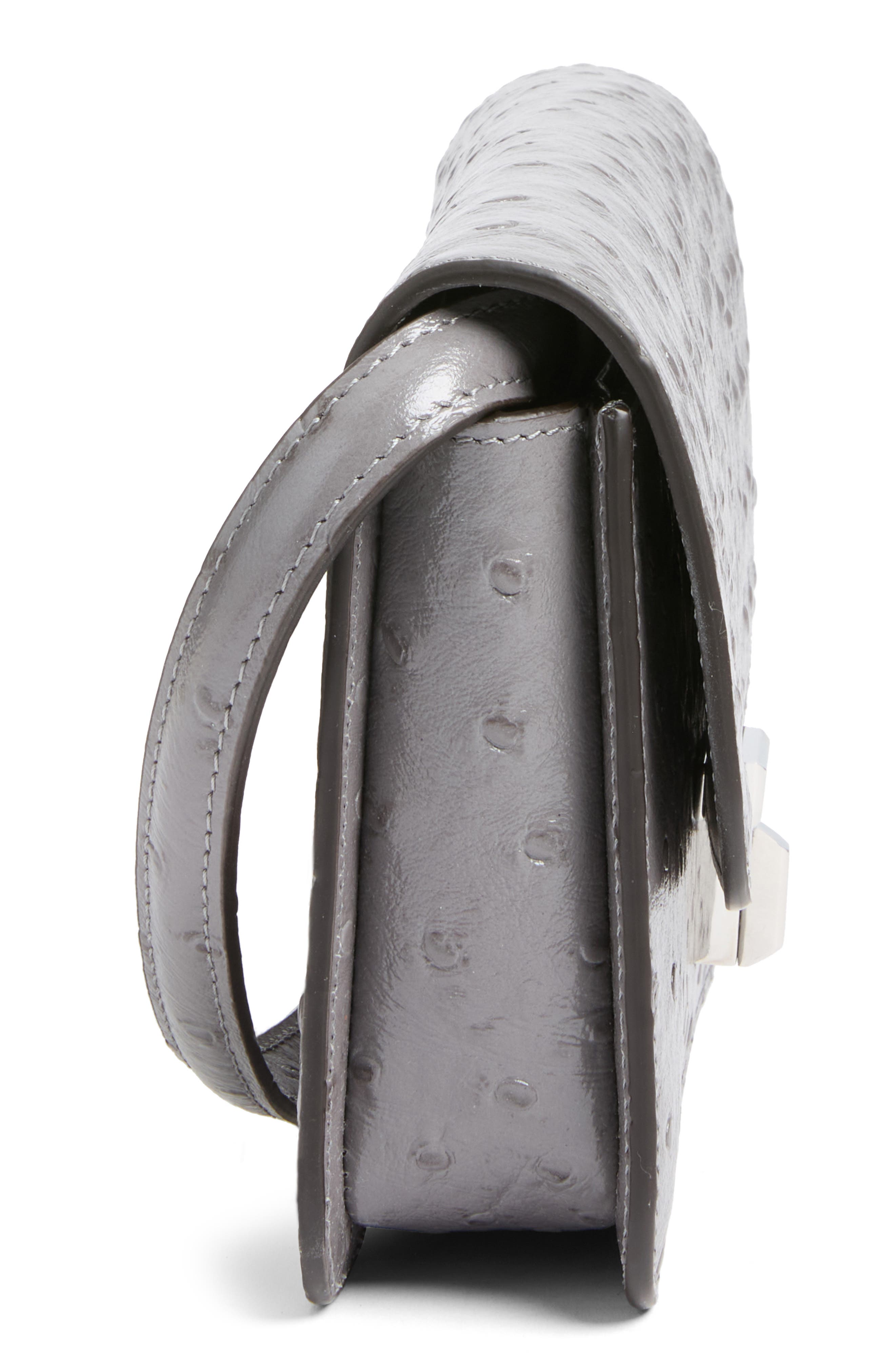 T-Lock Ostrich Embossed Leather Crossbody Bag, Alternate, color, GREY