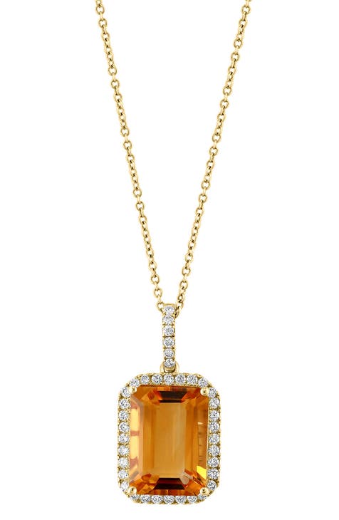 14K Yellow Gold Citrine & Diamond Pendant Necklace