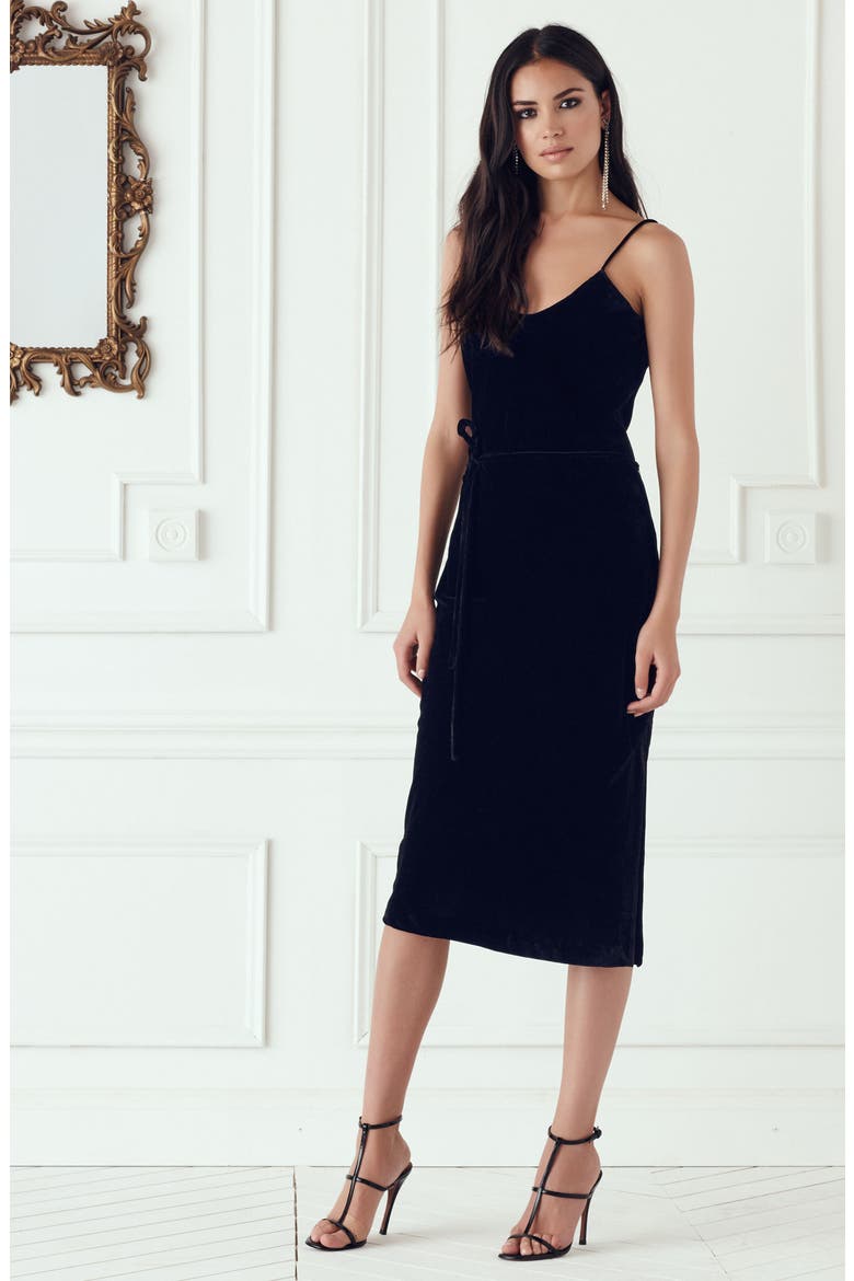 Tressa Velvet Midi Slipdress, Alternate, color, BLACK