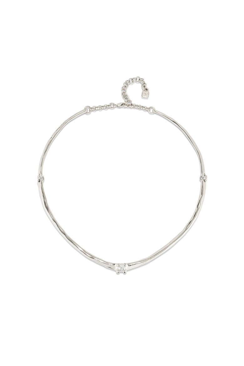 Sterling Silver Rigid Necklace with White Zircon, Main, color, Silver