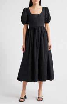 MOON RIVER Puff Sleeve Cotton Midi Dress