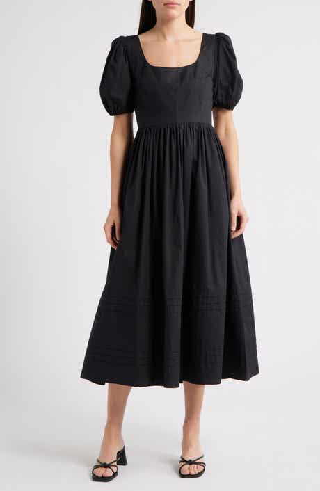 MOON RIVER Puff Sleeve Cotton Midi Dress