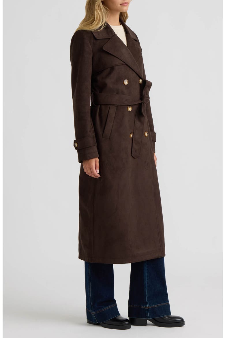Faux Suede Double Breasted Longline Coat, Alternate, color, ESPRESSO