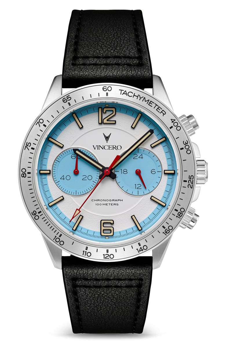Vincero The Apex Chronograph Leather Strap Watch, 42mm, Main, color, Skyfire