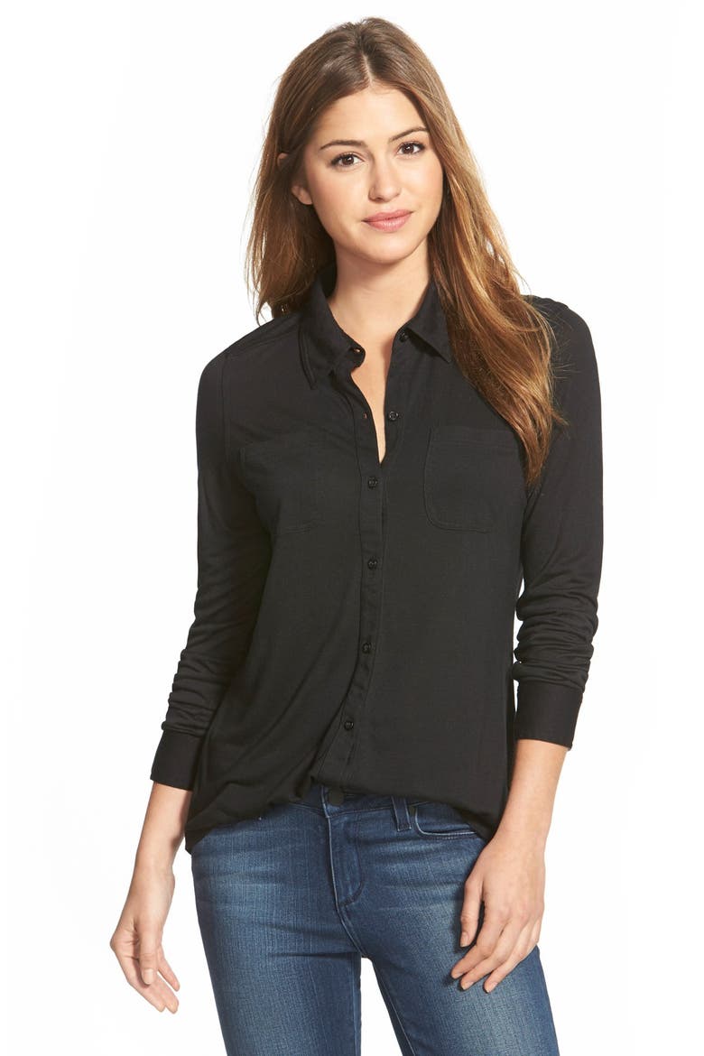 Long Sleeve Knit Shirt, Main, color, BLACK