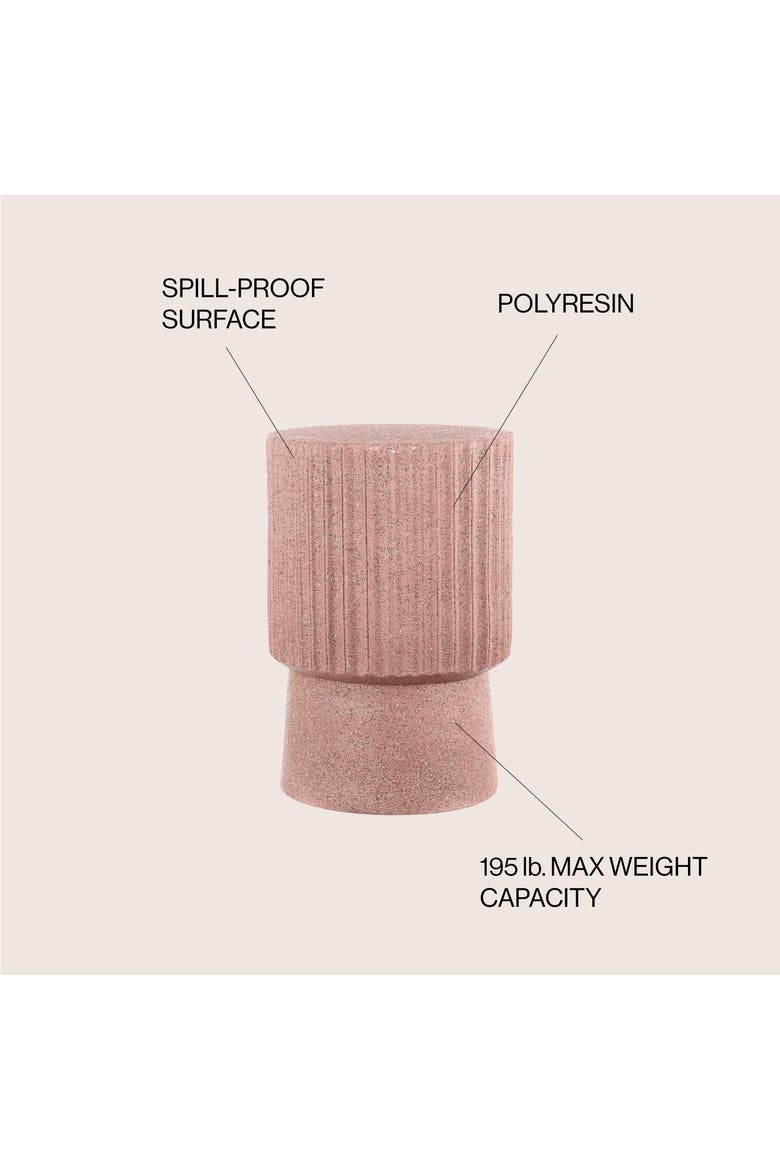 Louisa Modern Fluted Outdoor Accent Table, All-Weather Terrazzo Pedestal Garden Stool & Round Patio Side Table, Alternate, color, Pink Terrazzo