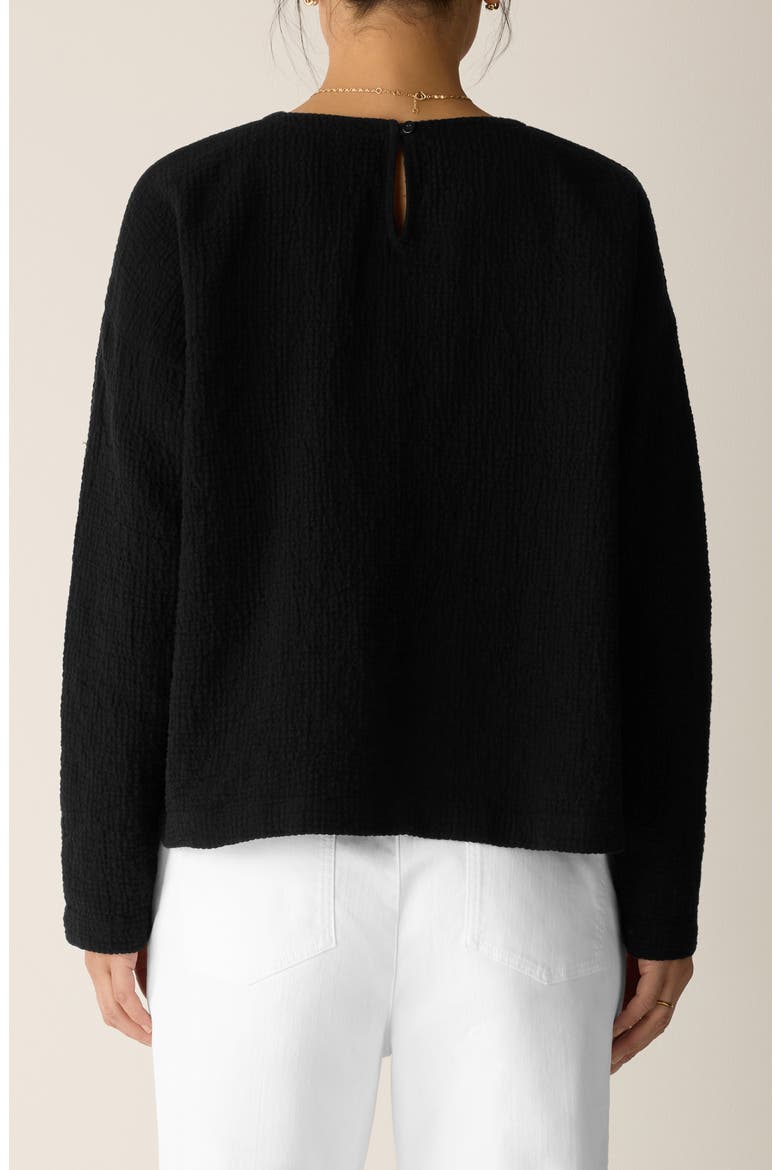 Crinkled Boxy Long Sleeve Stretch Organic Cotton Top, Alternate, color, BLACK