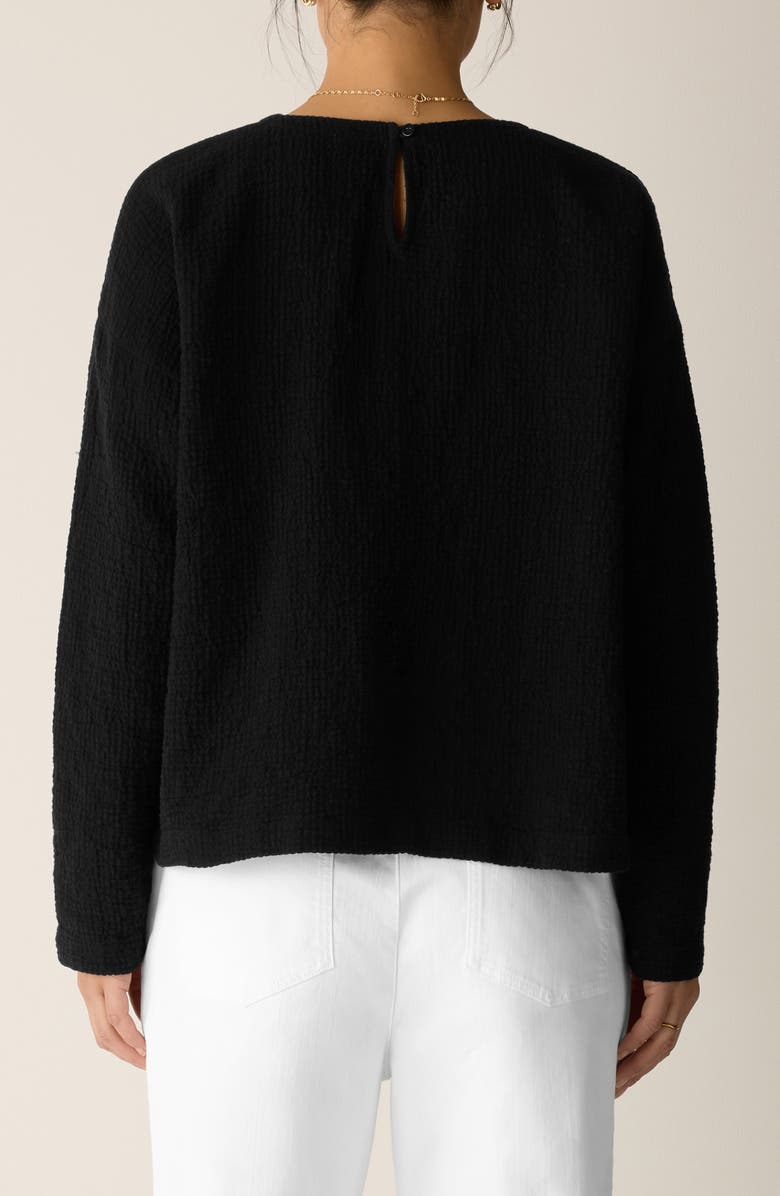 Eileen Fisher Crinkled Boxy Long Sleeve Stretch Organic Cotton Top, Alternate, color, Black