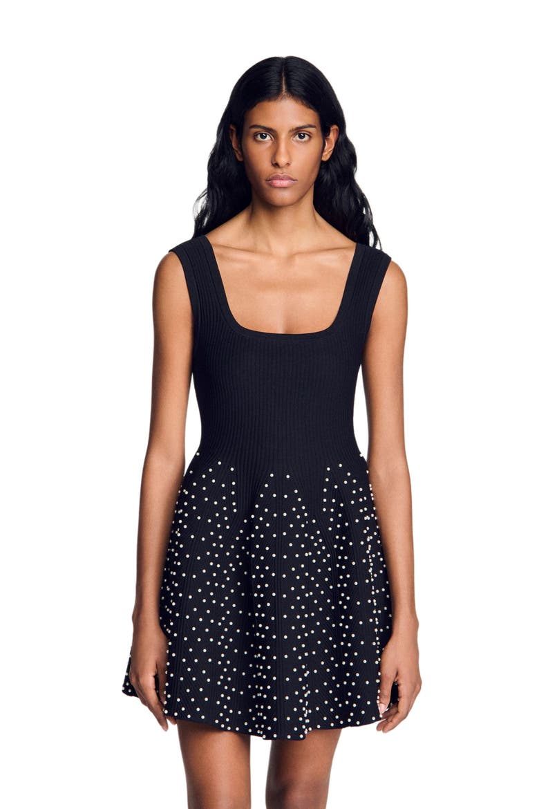 Short knit dress with beads, Main, color, Black