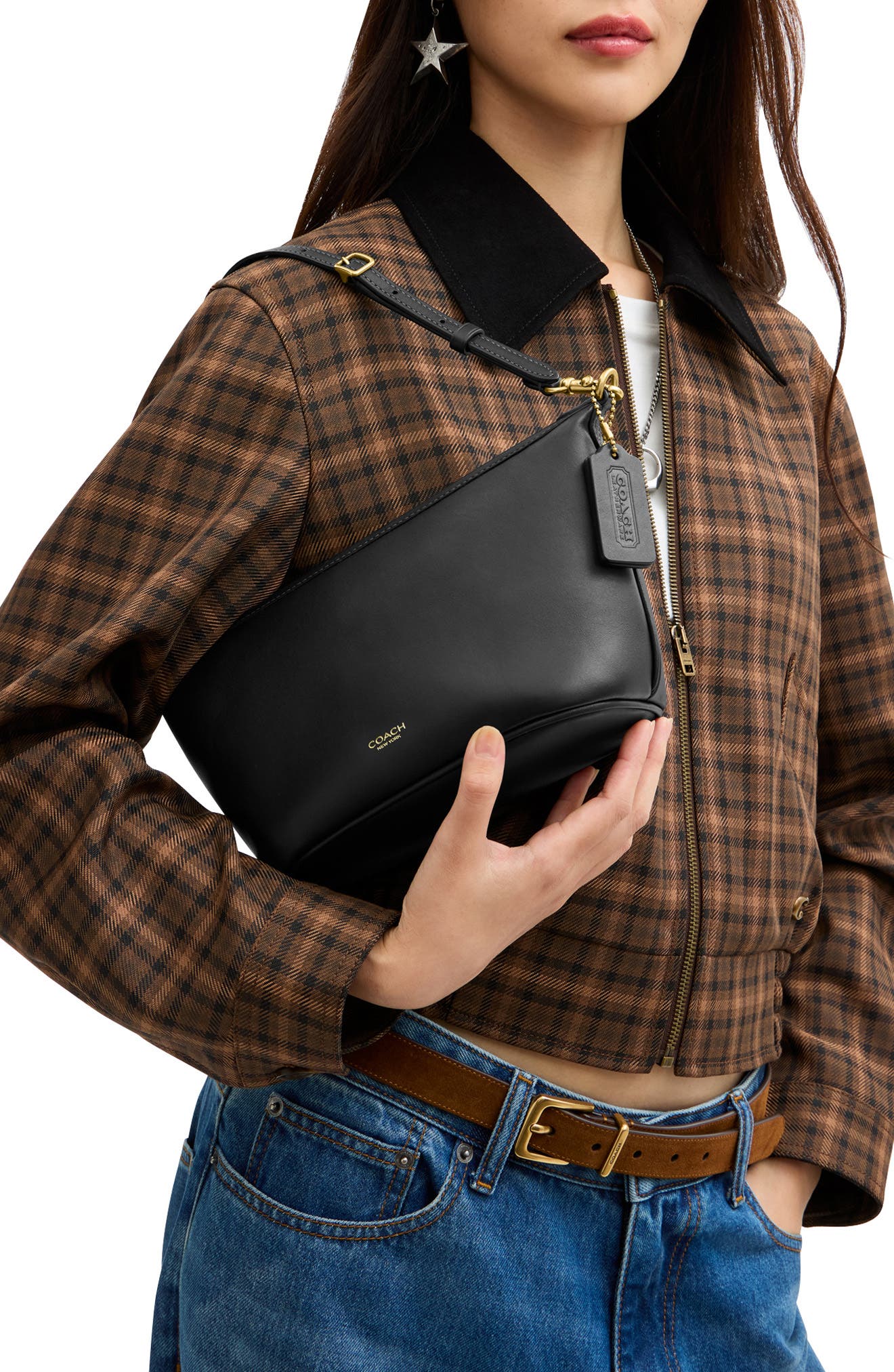 Demi Leather Shoulder Bag, Alternate, color, B4/ BLACK
