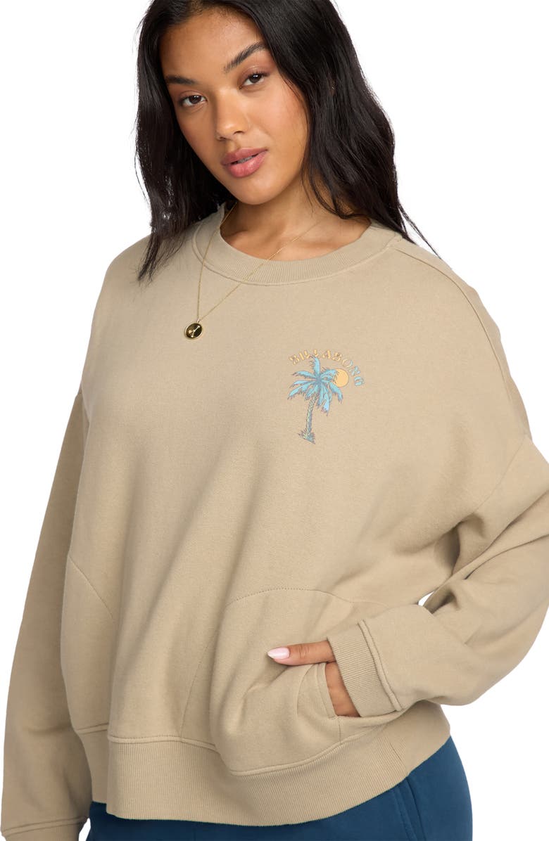 Billabong Palmin' Camp Fleece Graphic Sweatshirt, Alternate, color, Cobblestone