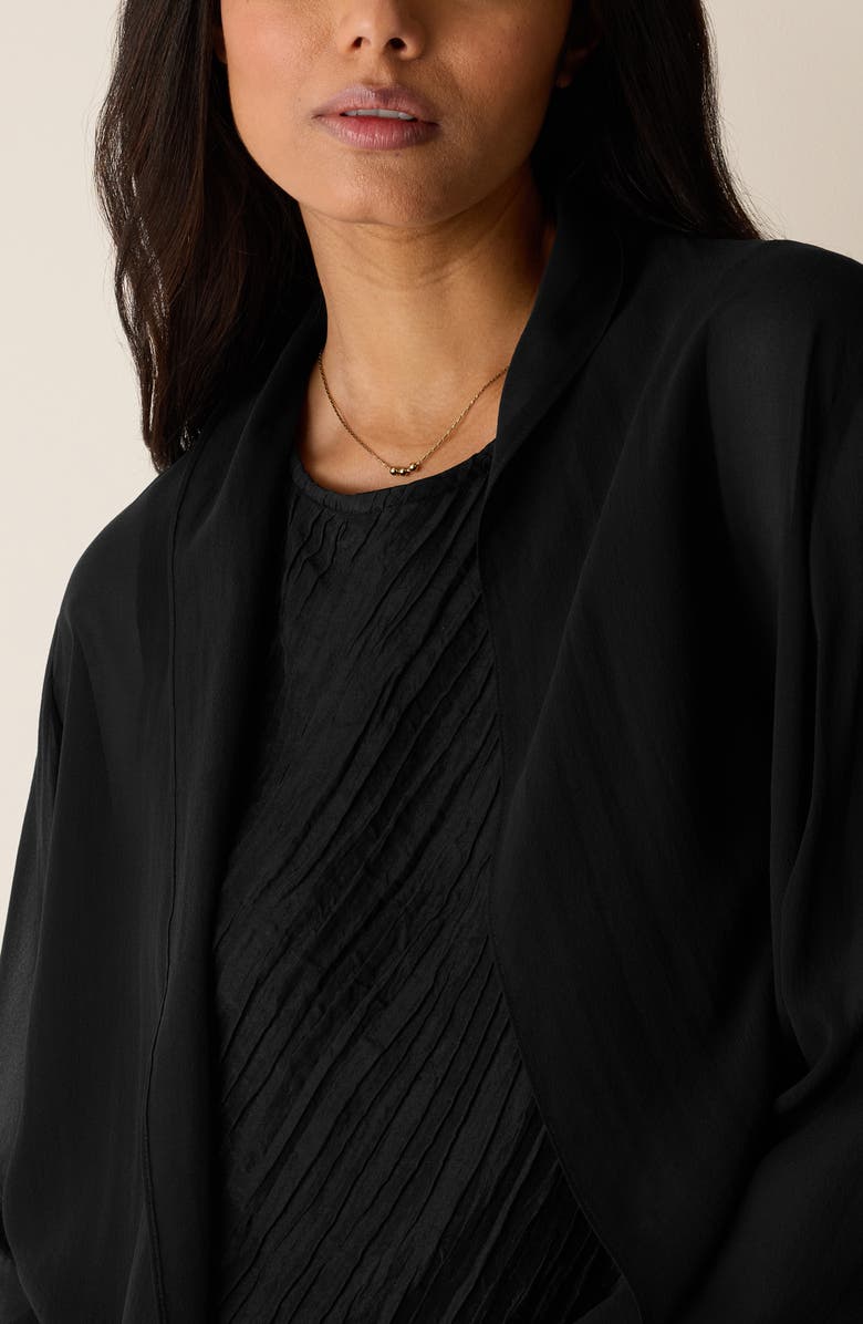 Eileen Fisher Open Front Silk Jacket, Alternate, color, Black