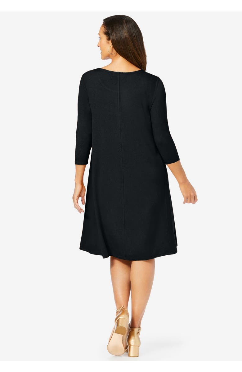 Jessica London Stretch Knit Three-Quarter Sleeve T-shirt Dress, Alternate, color, Black