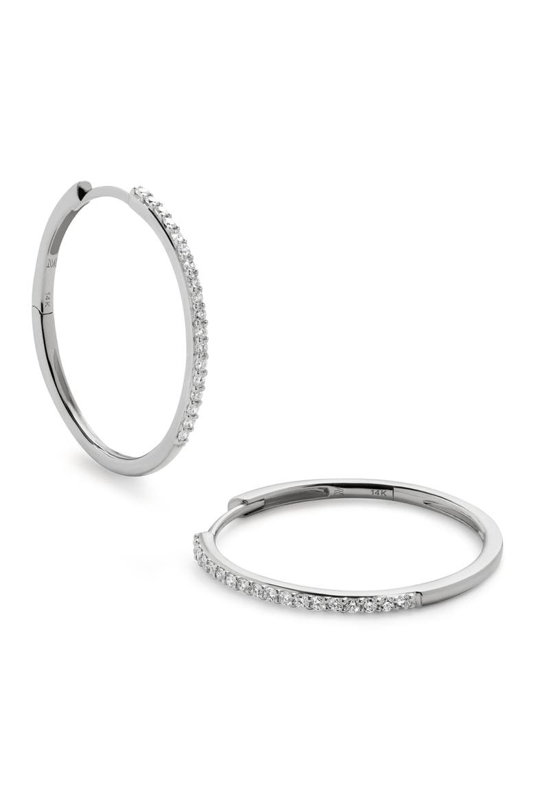 Medium Pavé Lab Grown Diamond Hoop Earrings, Main, color, 14K SOLID WHITE GOLD / DIAMOND