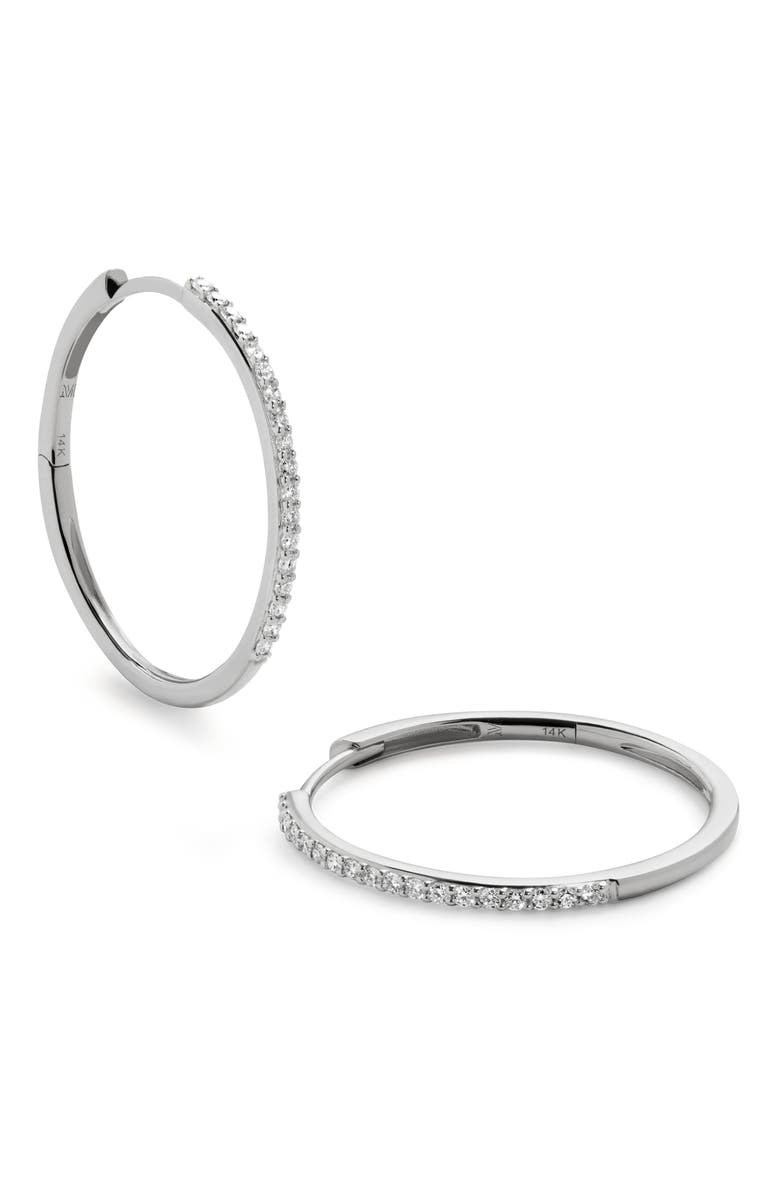 Monica Vinader Medium Pavé Lab Grown Diamond Hoop Earrings, Main, color, 14K Solid White Gold / Diamond