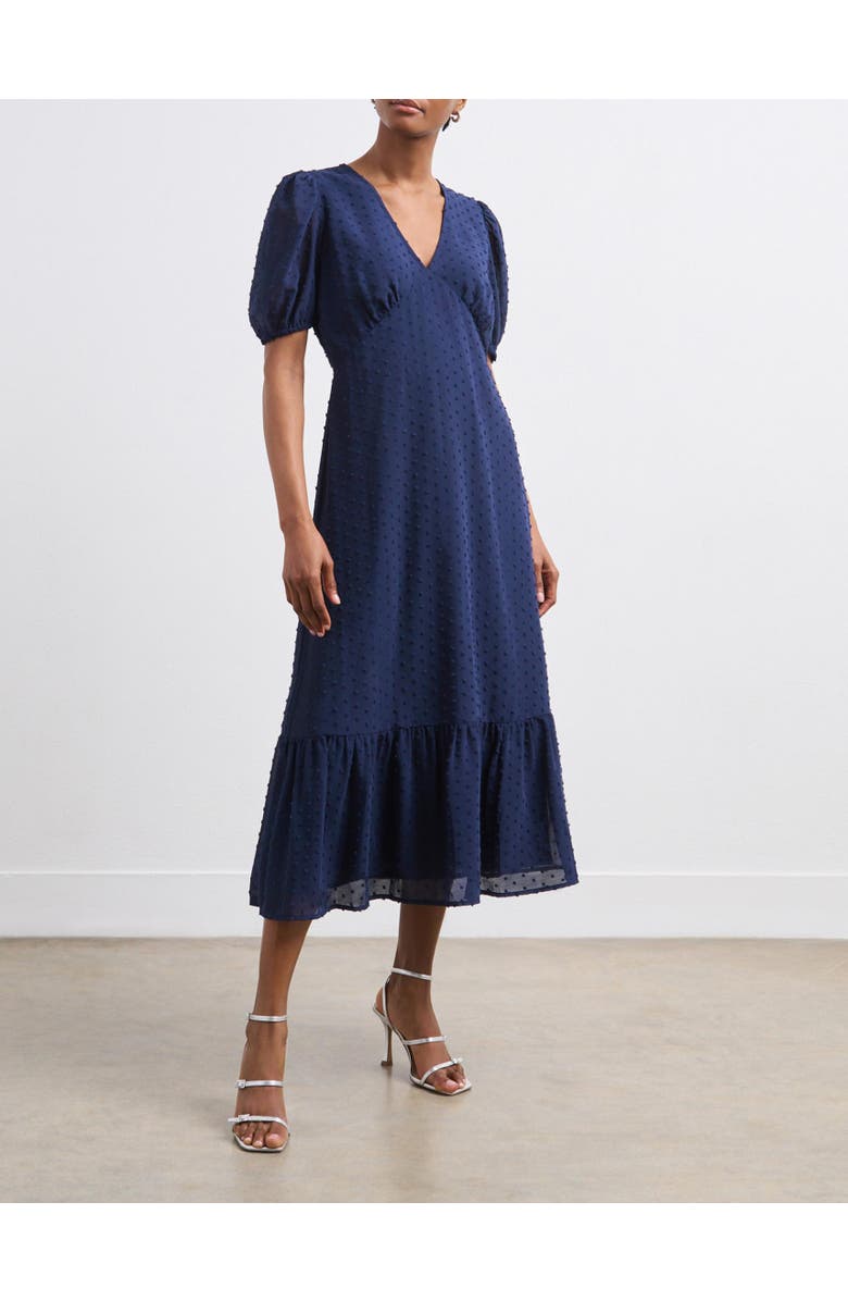 Finery London Loretta V-Neck Georgette Midi Dress, Alternate, color, Navy