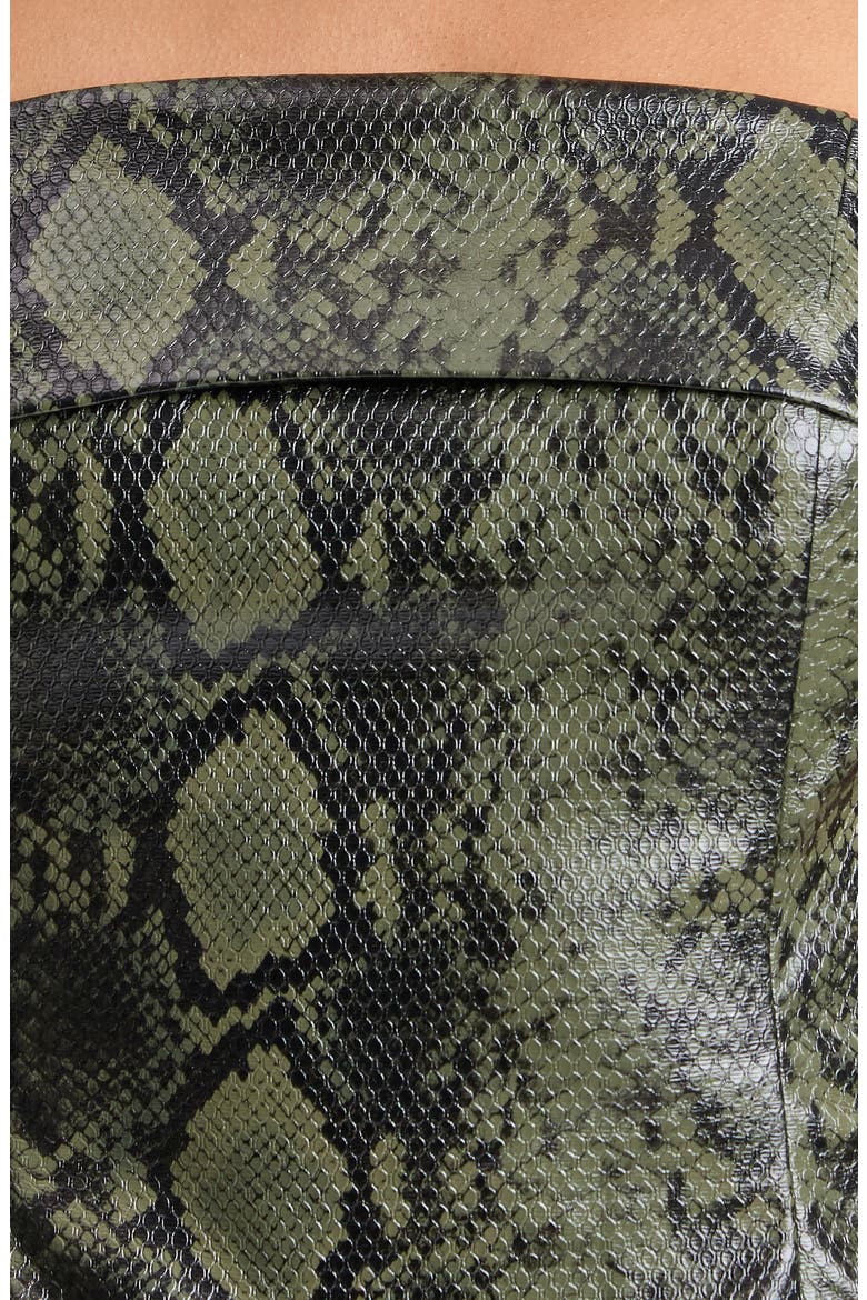 Python Print Faux Leather Strapless Top, Alternate, color, GREEN PYTHON