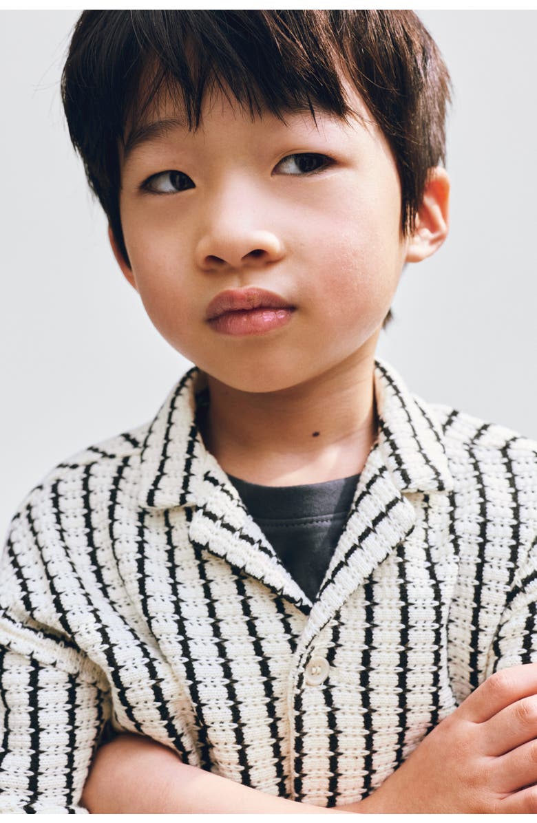 H&M Pointelle-knit Resort Shirt, Alternate, color, Light Beige/Striped