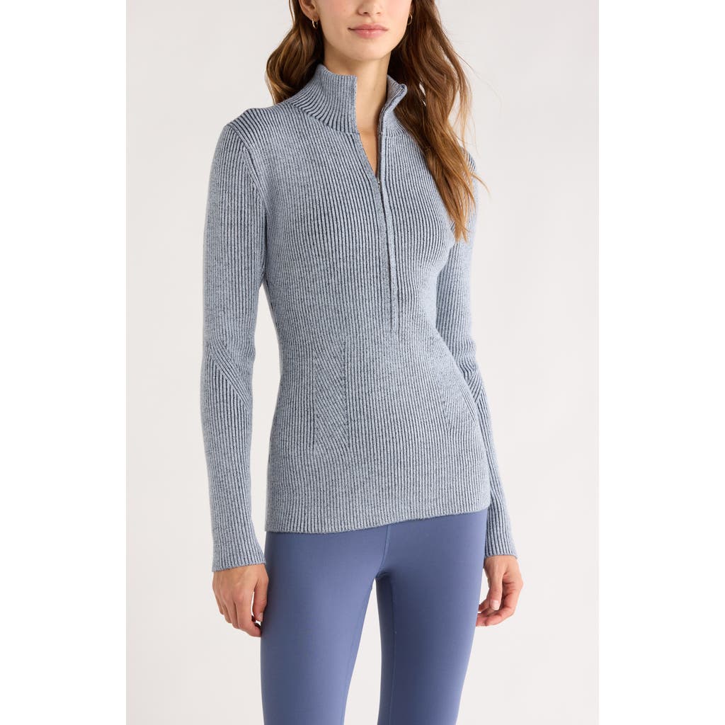 Zella Après Ski Half Zip Rib Sweater In Navy Sapphire
