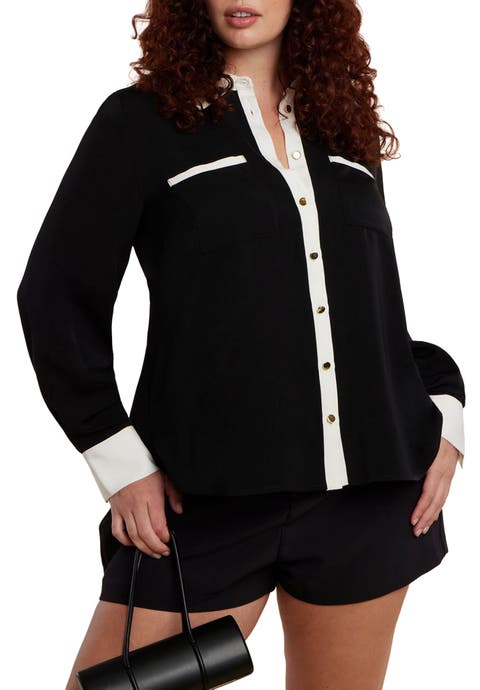 Combo Collared Long Sleeve Shirt (Plus)