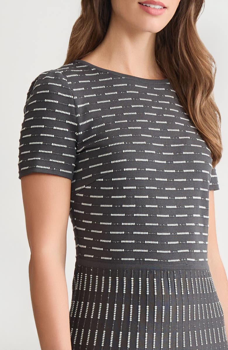 Ming Wang Digital Dash Short Sleeve Fit & Flare Dress, Alternate, color, Granite/ Lunar Rock