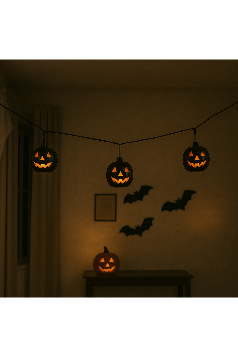 89" Hanging Halloween Black Jack O' Lanterns Decorative Garland Lights, Alternate, color, Black