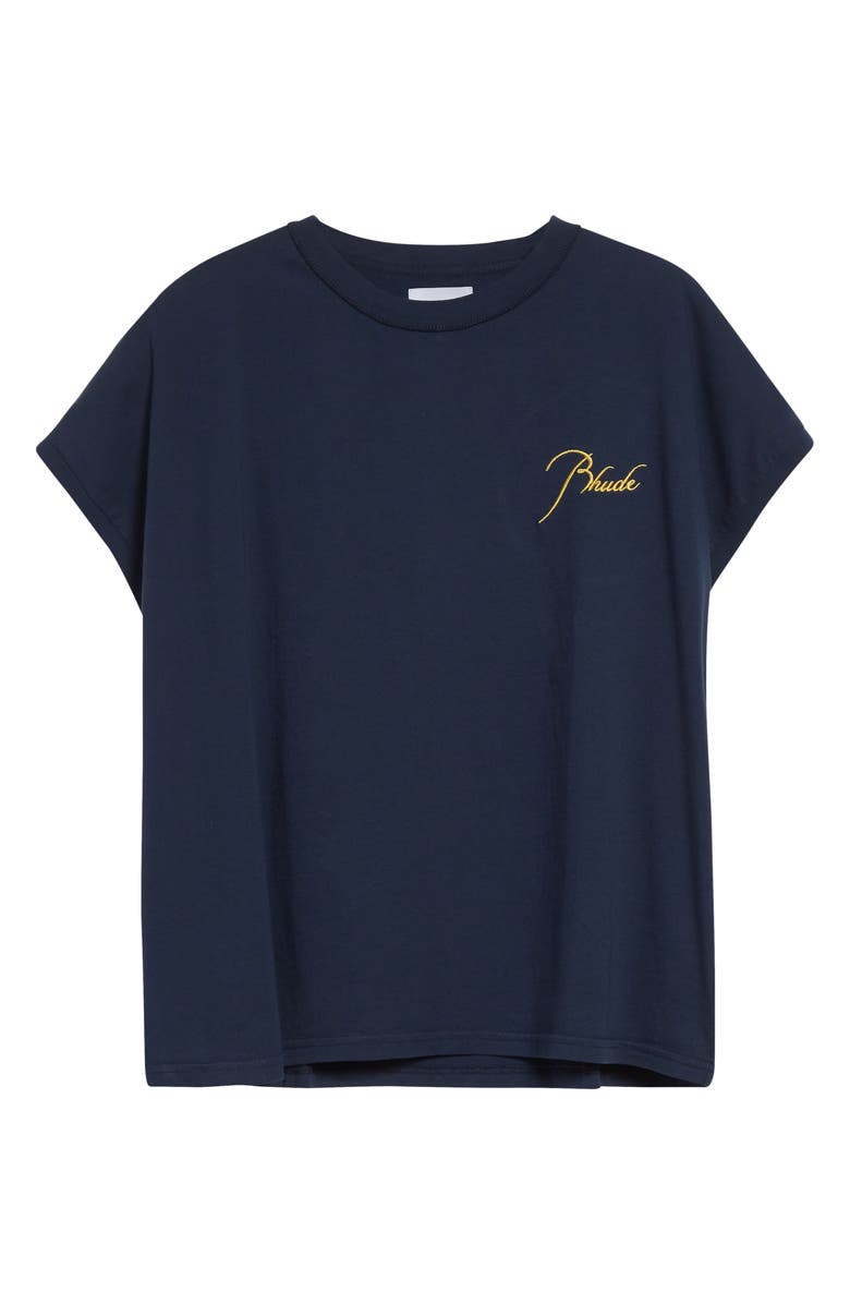 Rhude Classique Cutoff Graphic T-Shirt, Alternate, color, Navy/ Yellow 0043
