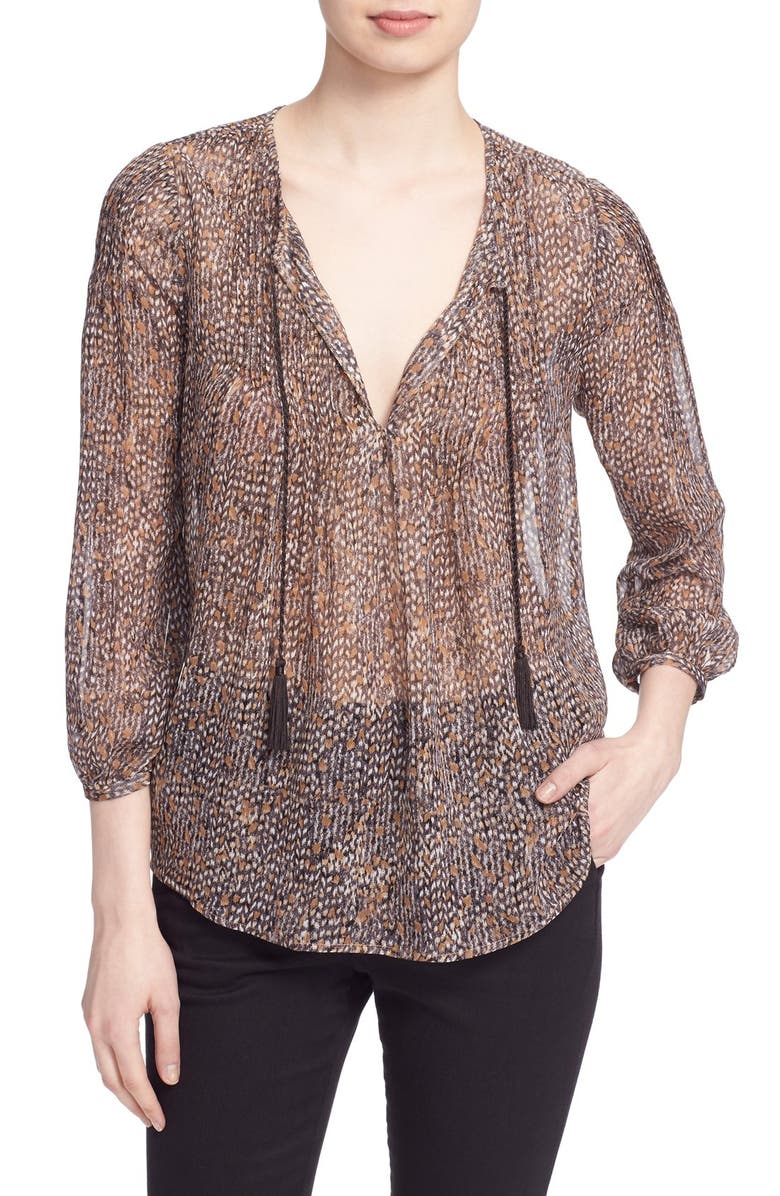 Joie 'Suzetta' Split Neck Print Silk Blouse, Main, color, 