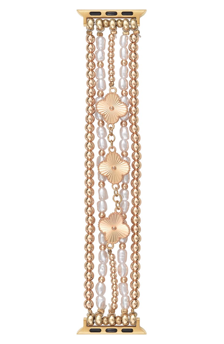 RItech Beaded Clover & Faux Pearl Apple Watch<sup>®</sup> Watchband, Main, color, Gold