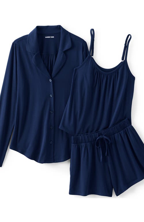 Lands' End Cooling 3 Piece Pajama Set In Blue