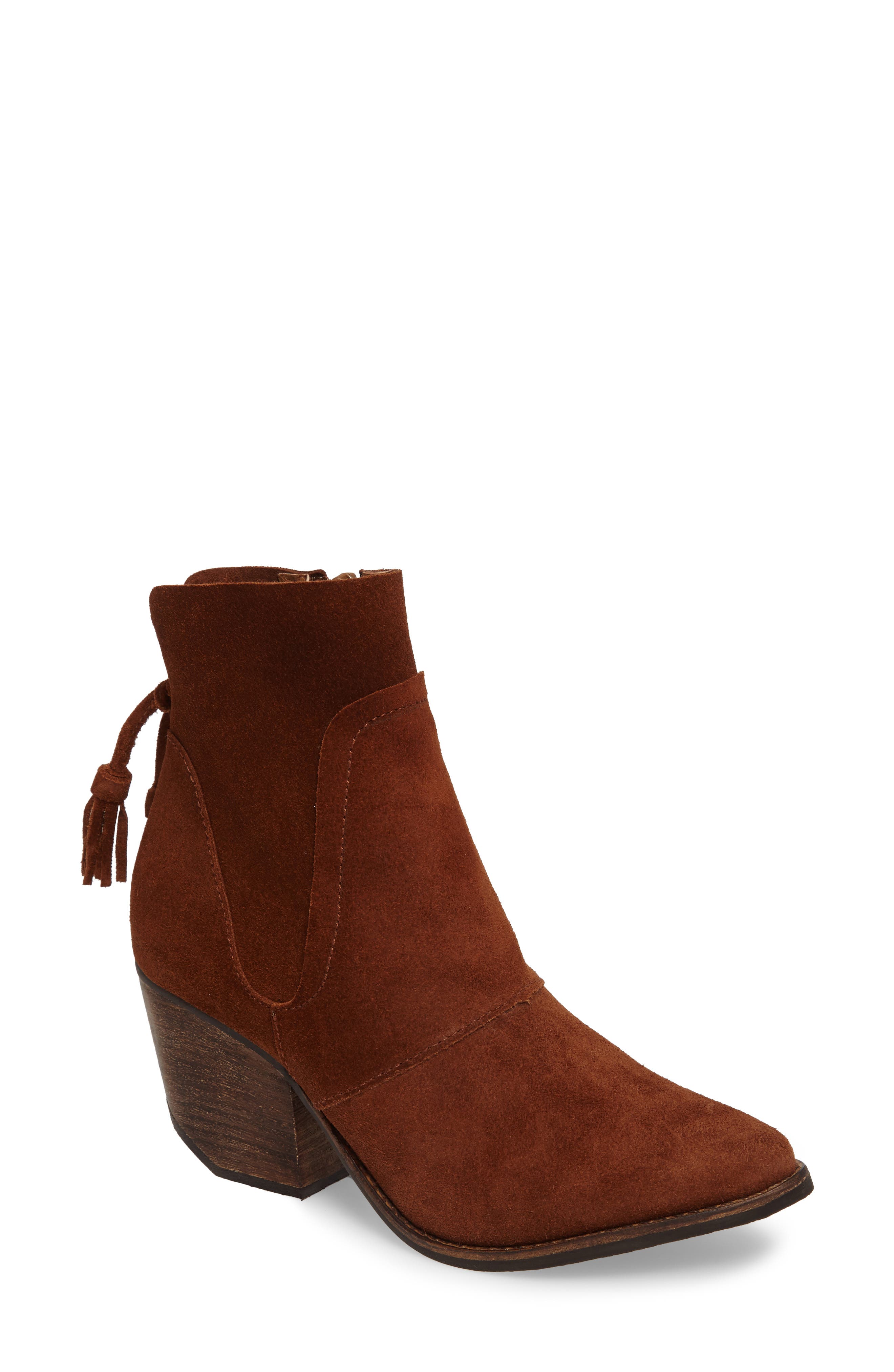 Laney Notched Heel Bootie, Main, color, COGNAC SUEDE