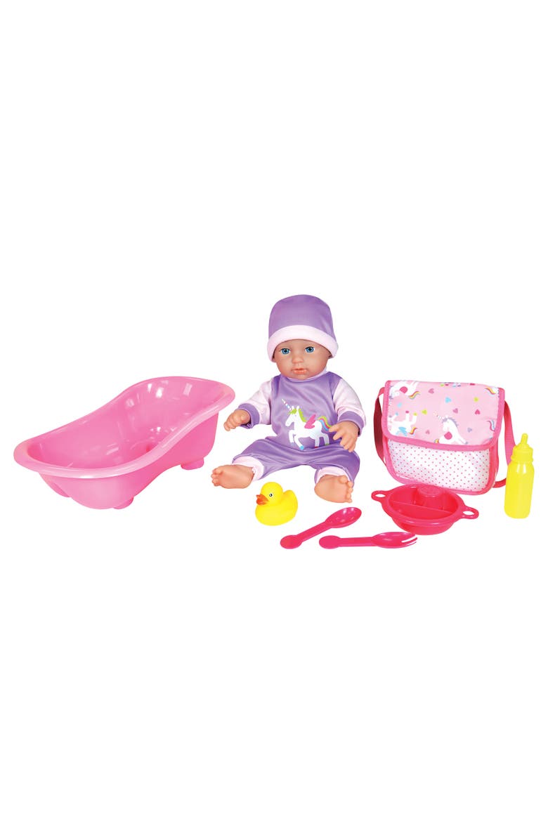 Lissi 11 Inch Bath Baby Doll Set, Pink Purple Unicorn Outfit & Hat, Accessories, Main, color, Multicolored