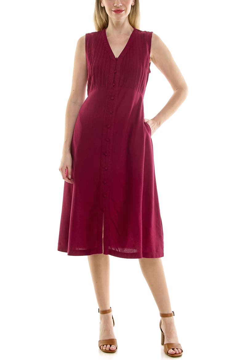 Pintucked Sleeveless Midi Dress, Alternate, color, BURGUNDY