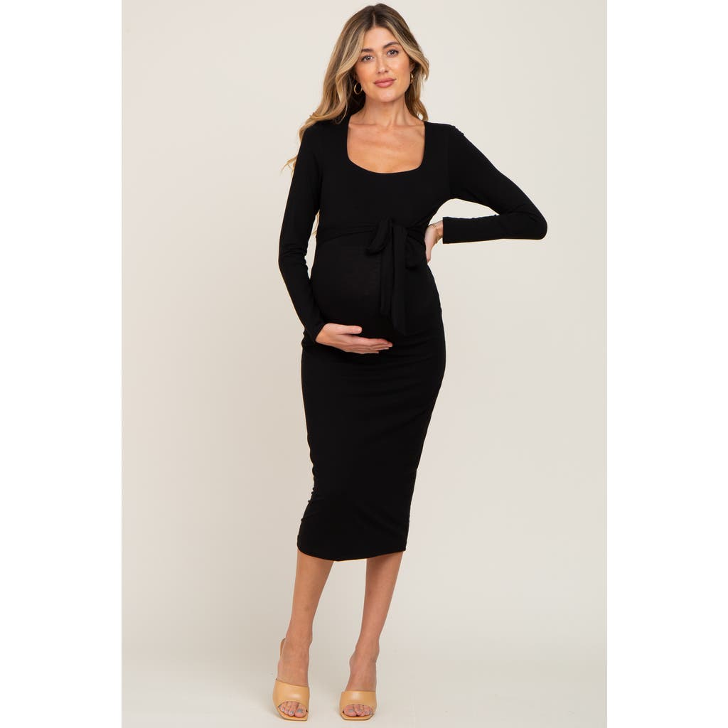 Pinkblush Basic Square Neck Midi Dress In Black