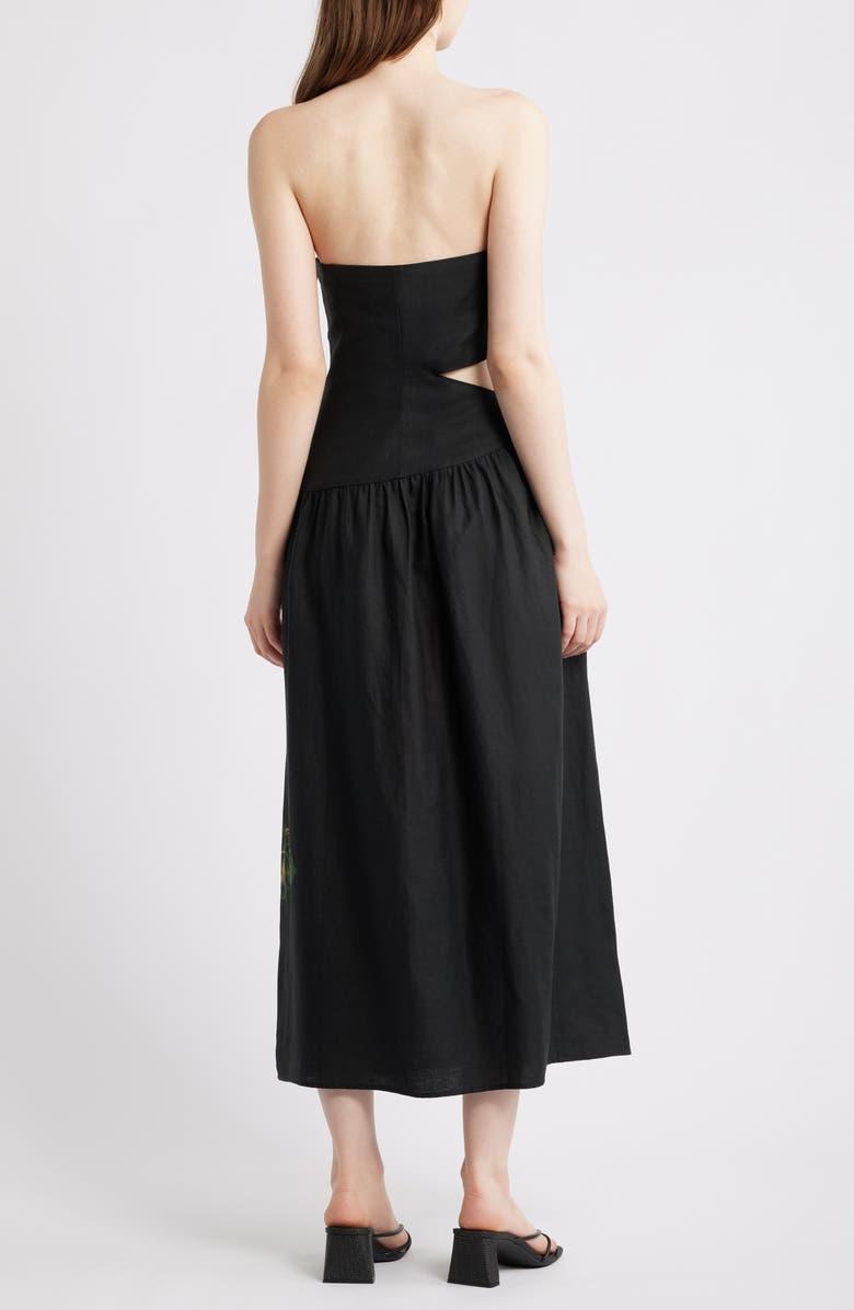 FARM Rio Rosalia Placed Rose Strapless Dress, Alternate, color, Black