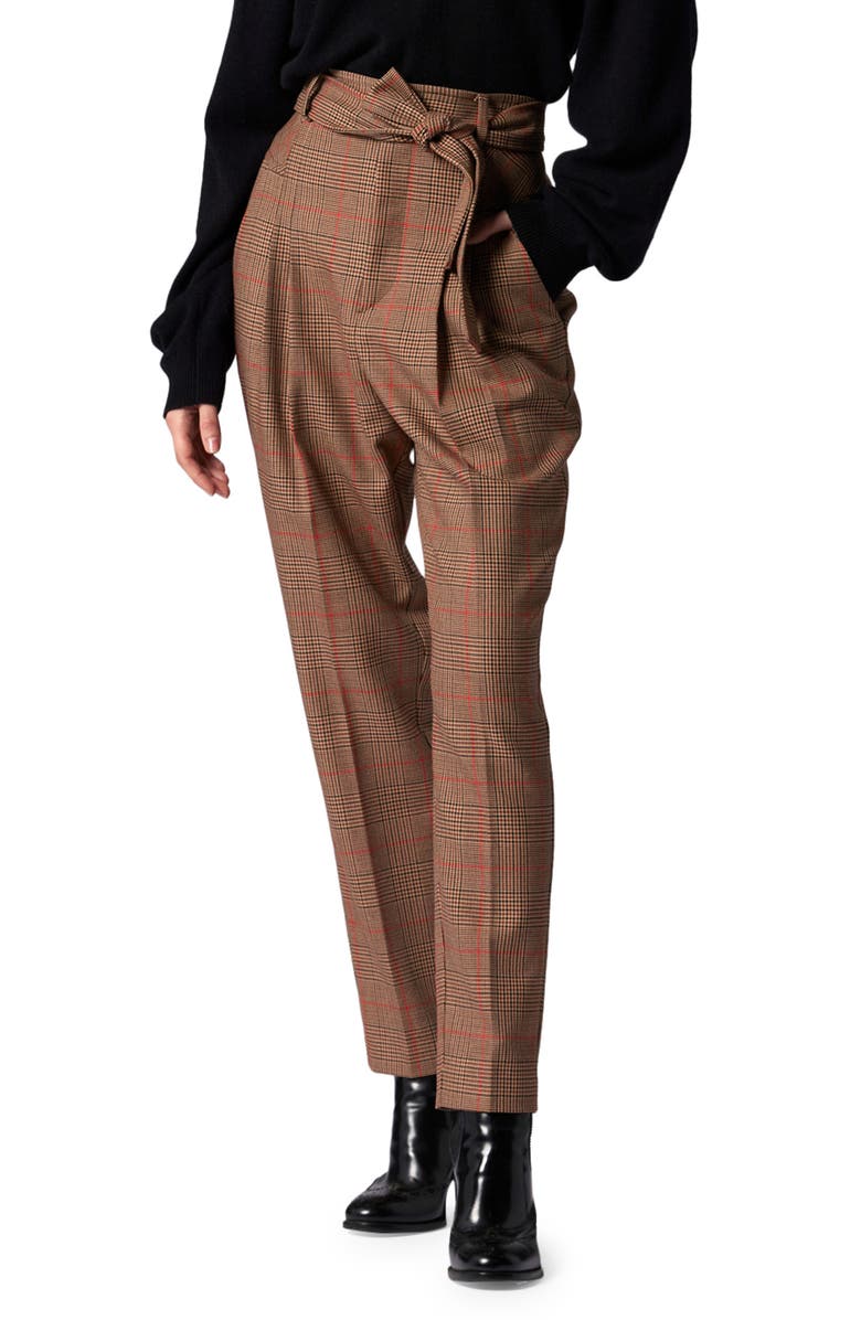 Equipment Saree Plaid Belted High Waist Tapered Trousers, Main, color, 