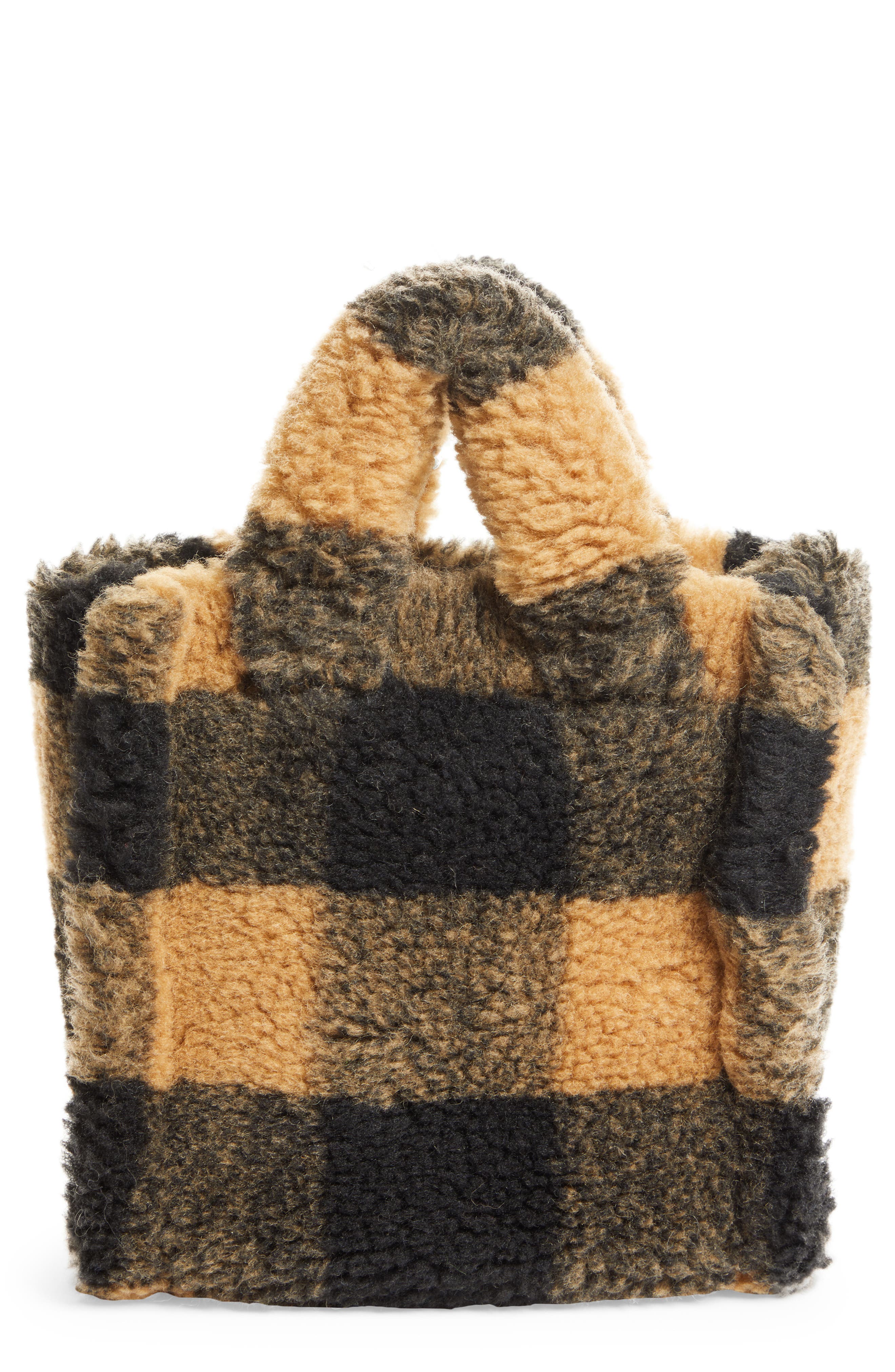 Stand Studio Mini Lizzie Buffalo Check Faux Shearling Tote, Main, color, 