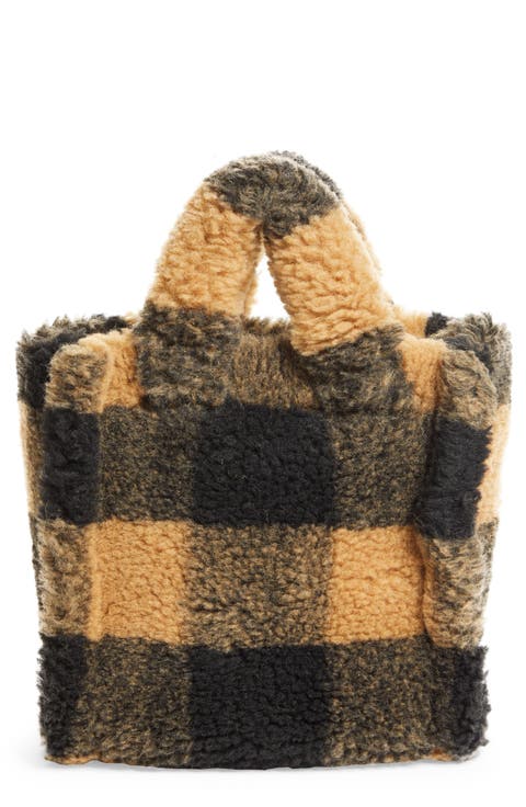 Mini Lizzie Buffalo Check Faux Shearling Tote