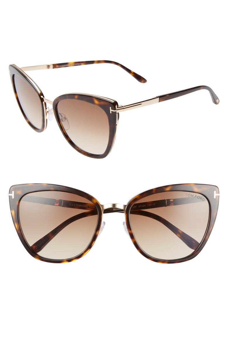 Simona 56mm Cat Eye Sunglasses, Main, color, DARK HAVANA/ ROSE GOLD/ BROWN