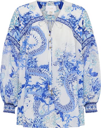 Camilla Heart of a Dragon Print Button-Up Silk Blouse | Nordstrom