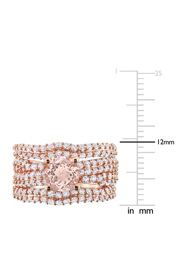 Set of 3 Morganite & Lab Created White Sapphire Stackable Rings, Alternate, color, PINK