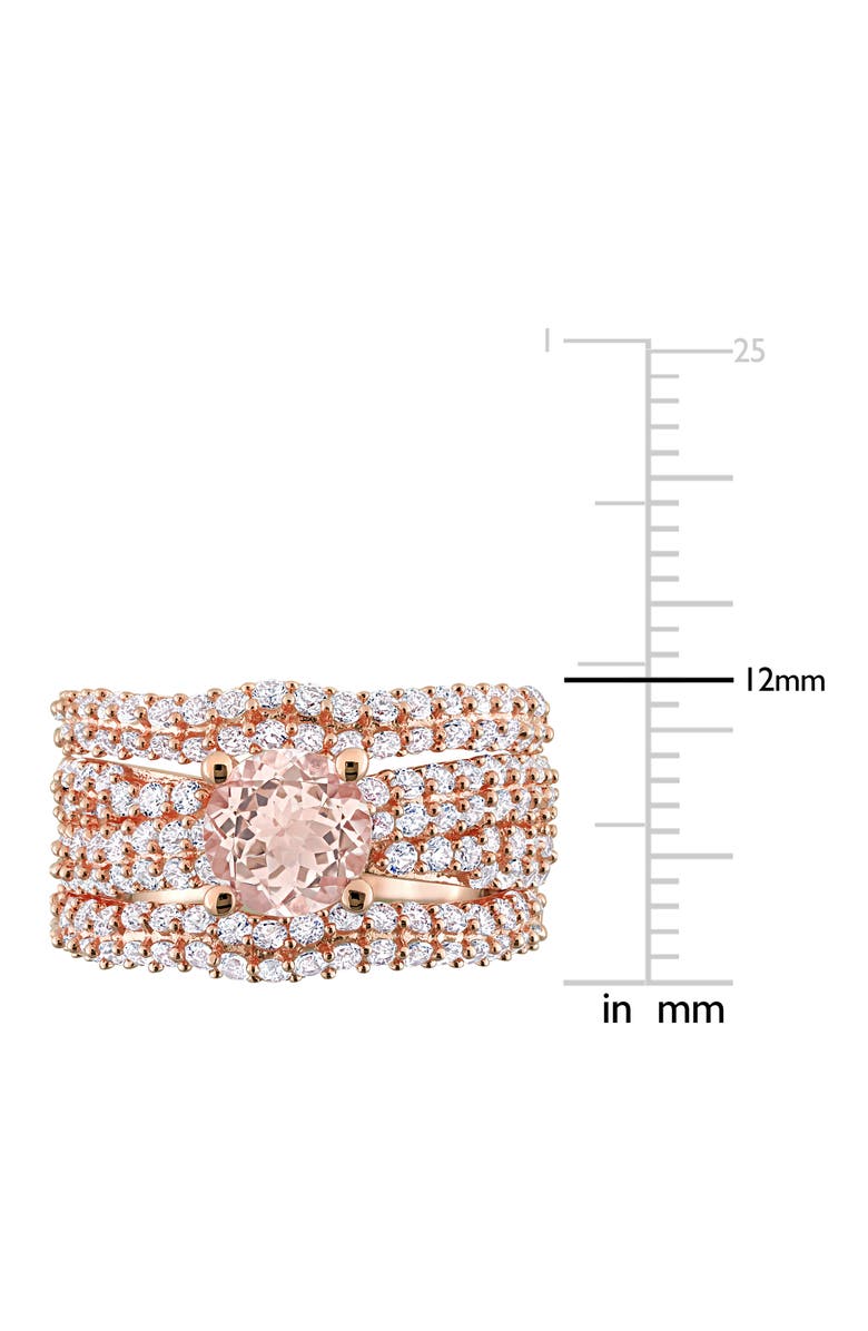 DELMAR Set of 3 Morganite & Lab Created White Sapphire Stackable Rings, Alternate, color, Pink