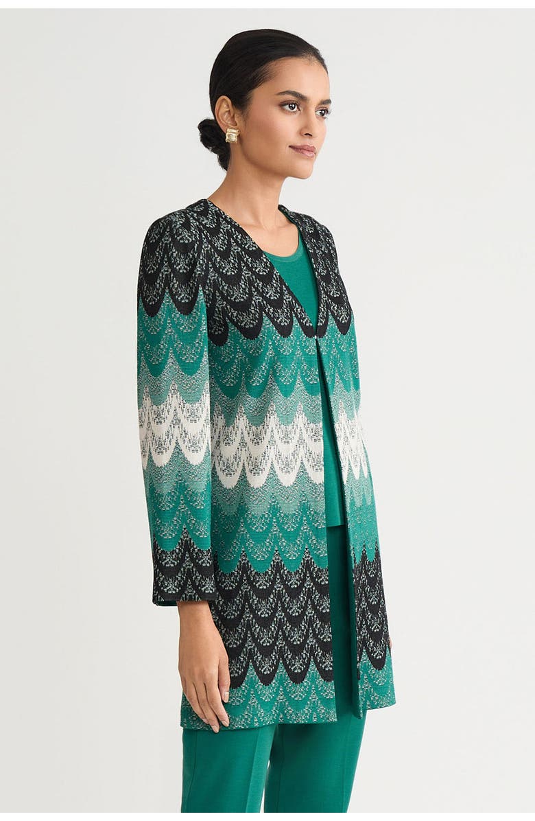 Ming Wang Heritage Scalloped Jacquard Soft Knit Jacket, Alternate, color, Everest/Twig/Black/Ivory