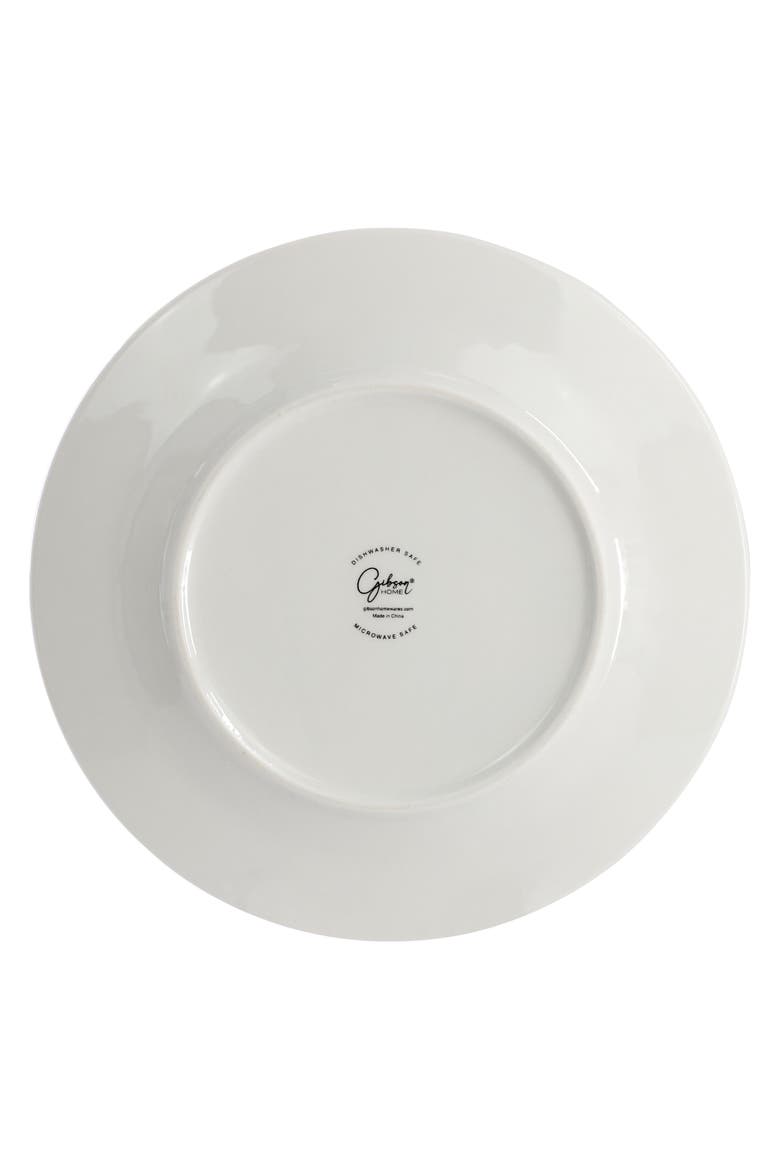 Blue Leaves 12 Piece Round Fine Ceramic Decorated Dinnerware Set, Alternate, color, White
