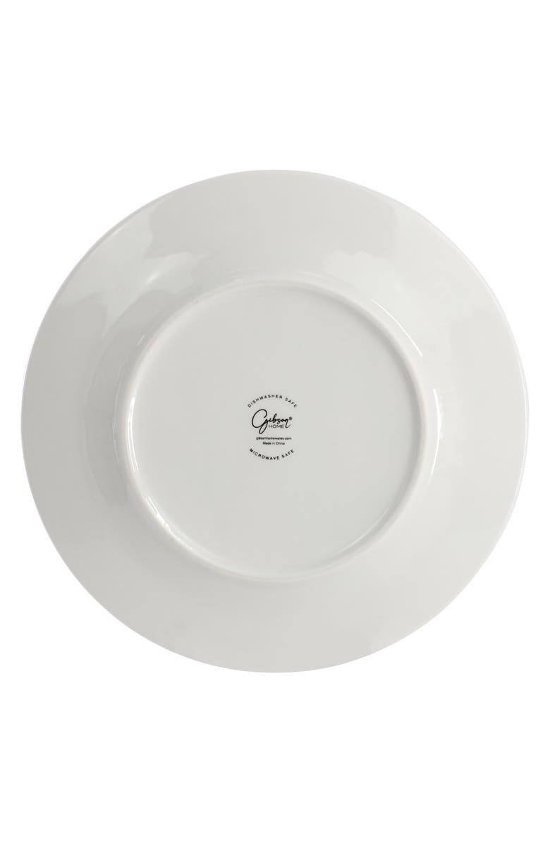 Gibson Home Blue Leaves 12 Piece Round Fine Ceramic Decorated Dinnerware Set, Alternate, color, White