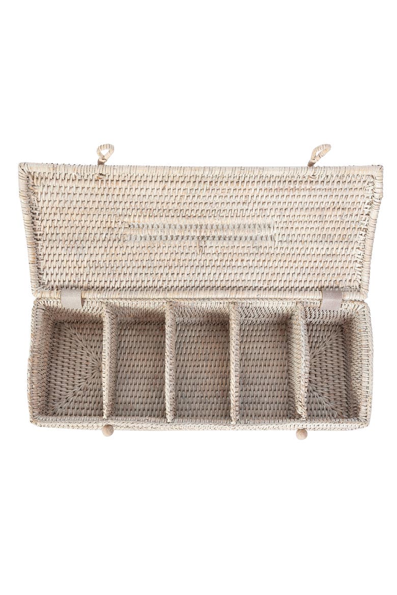 Artifacts Rattan 5 Section Tea Box with Lid, Alternate, color, White Wash
