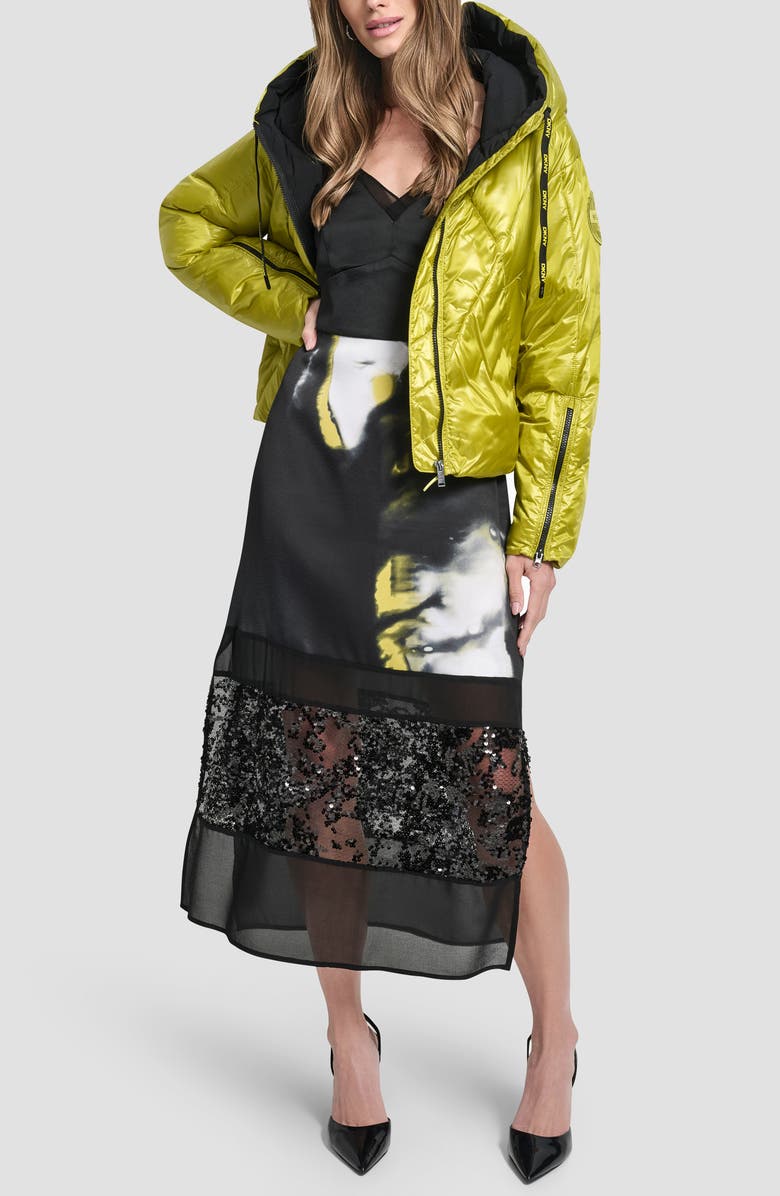 DKNY Crop Hooded Puffer Jacket, Alternate, color, Citronella